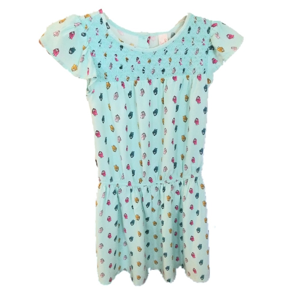 Girls turquoise dress with owl design size 7/8